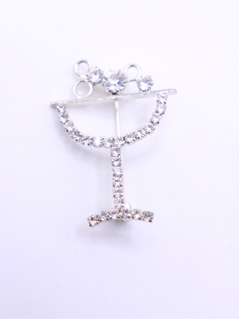 Sparkling Silver tone Cocktail Glass Brooch Pin - Silver Rhinestone Accent